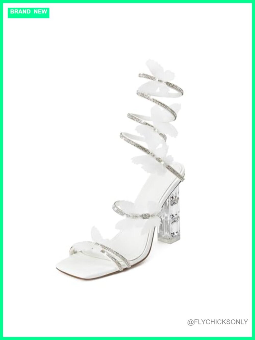 Rhinestone Strappy Heels Square Toe Butterfly Prom Dressy Sandals